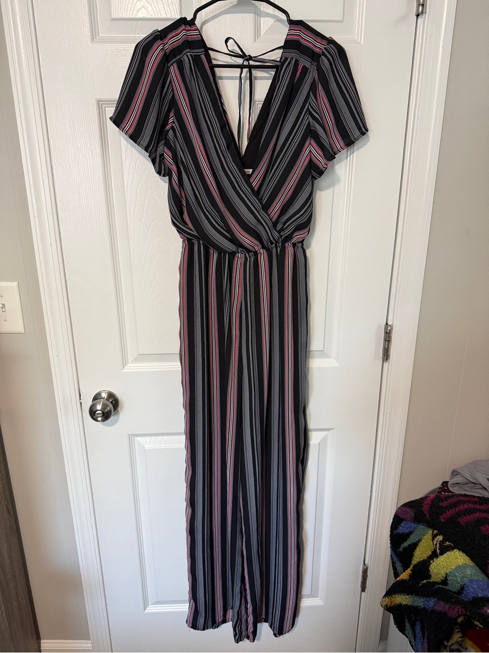 Charlotte Russe Black Jumpsuit with Pink and Gray Stripes